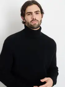 Judd Ribbed Turtleneck in Washed Cashmere(Black,XS)