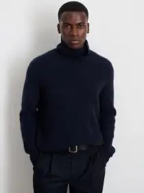 Judd Ribbed Turtleneck in Washed Cashmere(Navy,XS)