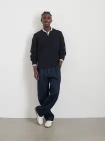 Sawyer Ribbed Henley Sweater(Marled Navy,XXS)