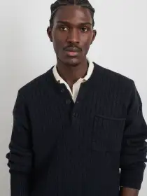 Sawyer Ribbed Henley Sweater(Marled Navy,XXS)