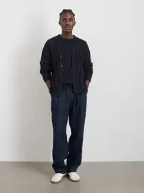 James Cardigan in Cotton Linen(Marled Navy,XS)