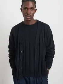 James Cardigan in Cotton Linen(Marled Navy,XS)