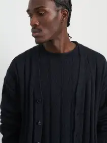 James Cardigan in Cotton Linen(Marled Navy,XS)