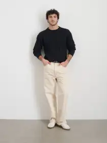 James Rollneck in Cotton Linen(Marled Navy,XXS)