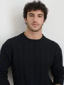 James Rollneck in Cotton Linen(Marled Navy,XXS)