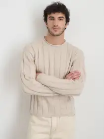 James Rollneck in Cotton Linen(Marled Sand,XXS)