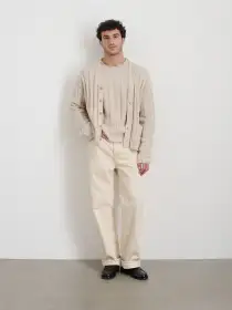 James Cardigan in Cotton Linen(Marled Sand,XS)