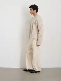 James Cardigan in Cotton Linen(Marled Sand,XS)