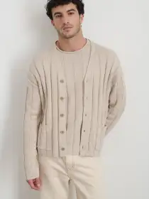 James Cardigan in Cotton Linen(Marled Sand,XS)