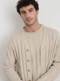 James Cardigan in Cotton Linen(Marled Sand,XS)