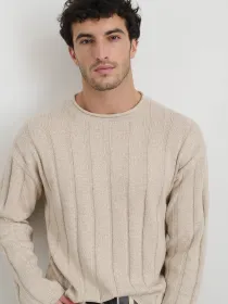 James Rollneck in Cotton Linen(Marled Sand,XXS)