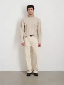 James Rollneck in Cotton Linen(Marled Sand,XXS)