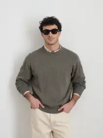 Gabriel Crewneck Sweater in Cotton Linen(Heather Olive,XXS)
