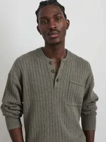 Sawyer Ribbed Henley Sweater(Heather Olive,XXS)
