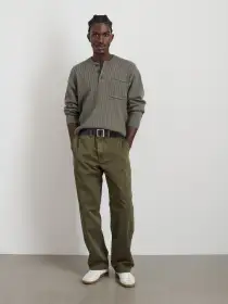 Sawyer Ribbed Henley Sweater(Heather Olive,XXS)