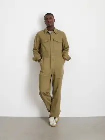 Zip Jumpsuit in Herringbone(Faded Olive,XS)