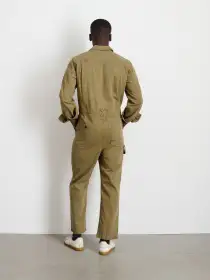 Zip Jumpsuit in Herringbone(Faded Olive,XS)