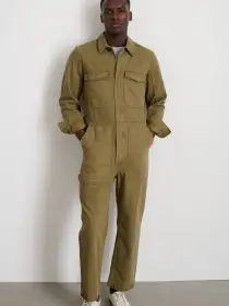 Zip Jumpsuit in Herringbone(Faded Olive,XS)