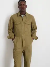 Zip Jumpsuit in Herringbone(Faded Olive,XS)