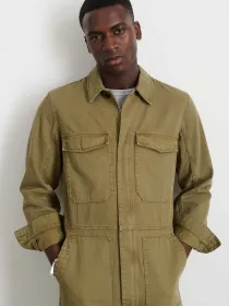 Zip Jumpsuit in Herringbone(Faded Olive,XS)