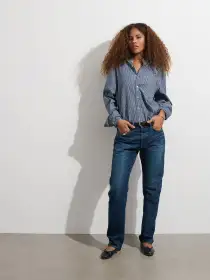 OMNIGOD x Alex Mill Band Collar Shirt in Stripe(Chambray,SM)