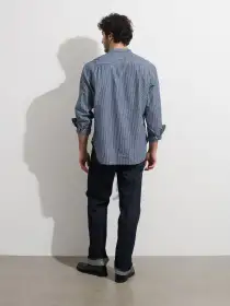 OMNIGOD x Alex Mill Band Collar Shirt in Stripe(Chambray,SM)