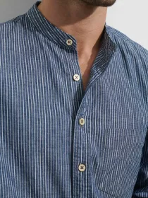 OMNIGOD x Alex Mill Band Collar Shirt in Stripe(Chambray,SM)