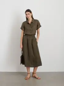Maddie Skirt in Linen(Deep Moss,XXS)