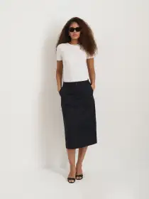 Soho Midi Skirt In Cotton Linen(Black,XS)