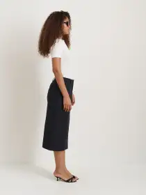 Soho Midi Skirt In Cotton Linen(Black,XS)