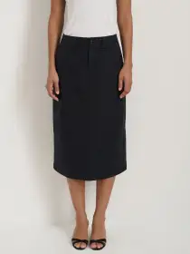 Soho Midi Skirt In Cotton Linen(Black,XS)
