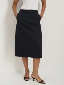 Soho Midi Skirt In Cotton Linen(Black,XS)