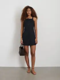 Alexis Dress In Cotton Linen(Black,XS)