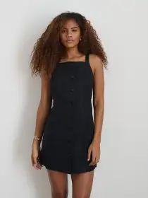 Alexis Dress In Cotton Linen(Black,XS)