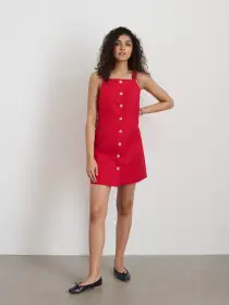 Alexis Dress In Cotton Linen(Crimson,XS)