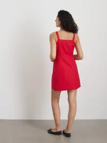 Alexis Dress In Cotton Linen(Crimson,XS)