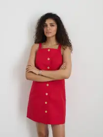 Alexis Dress In Cotton Linen(Crimson,XS)