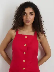 Alexis Dress In Cotton Linen(Crimson,XS)