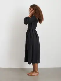 Lauren Wrap Dress In Linen(Rich Black,XS)