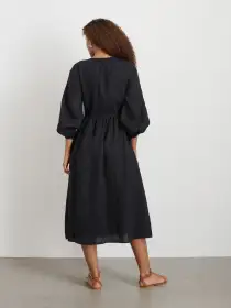 Lauren Wrap Dress In Linen(Rich Black,XS)