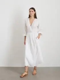 Lauren Wrap Dress In Linen(White,XS)