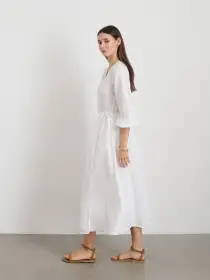 Lauren Wrap Dress In Linen(White,XS)