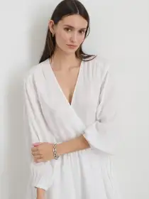 Lauren Wrap Dress In Linen(White,XS)