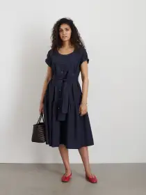 Josie Dress in Cotton Polin(Dark Navy,XS)