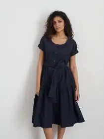 Josie Dress in Cotton Polin(Dark Navy,XS)