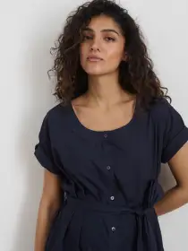 Josie Dress in Cotton Polin(Dark Navy,XS)