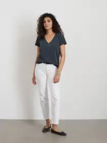Elliott V Neck Tee in Cotton(Washed Navy,XS)