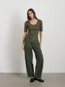 Everyday Ribbed Scoop Neck Tee(Army Olive,XS)