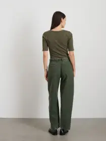 Everyday Ribbed Scoop Neck Tee(Army Olive,XS)