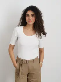 Everyday Ribbed Scoop Neck Tee(Sea Salt,XS)